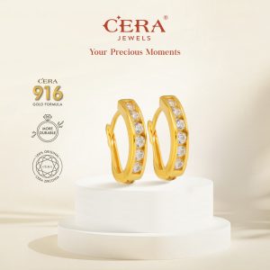 CERA 916 Gold Earrings Linear Channel Set Earring S9141