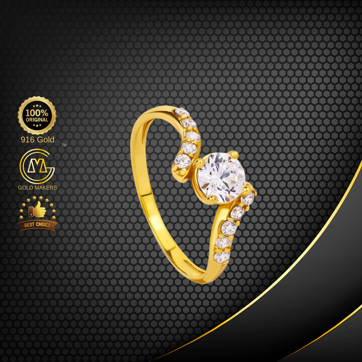 Cincin Batu Bypass Round Emas 916 BR9021-K