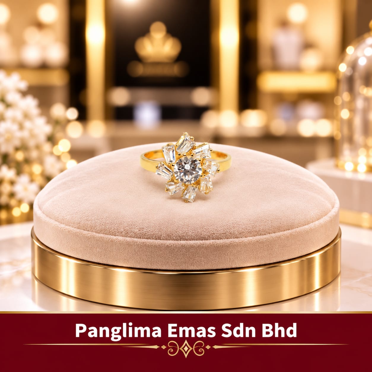 PANGLIMA EMAS Flower Stone Ring 916 Gold