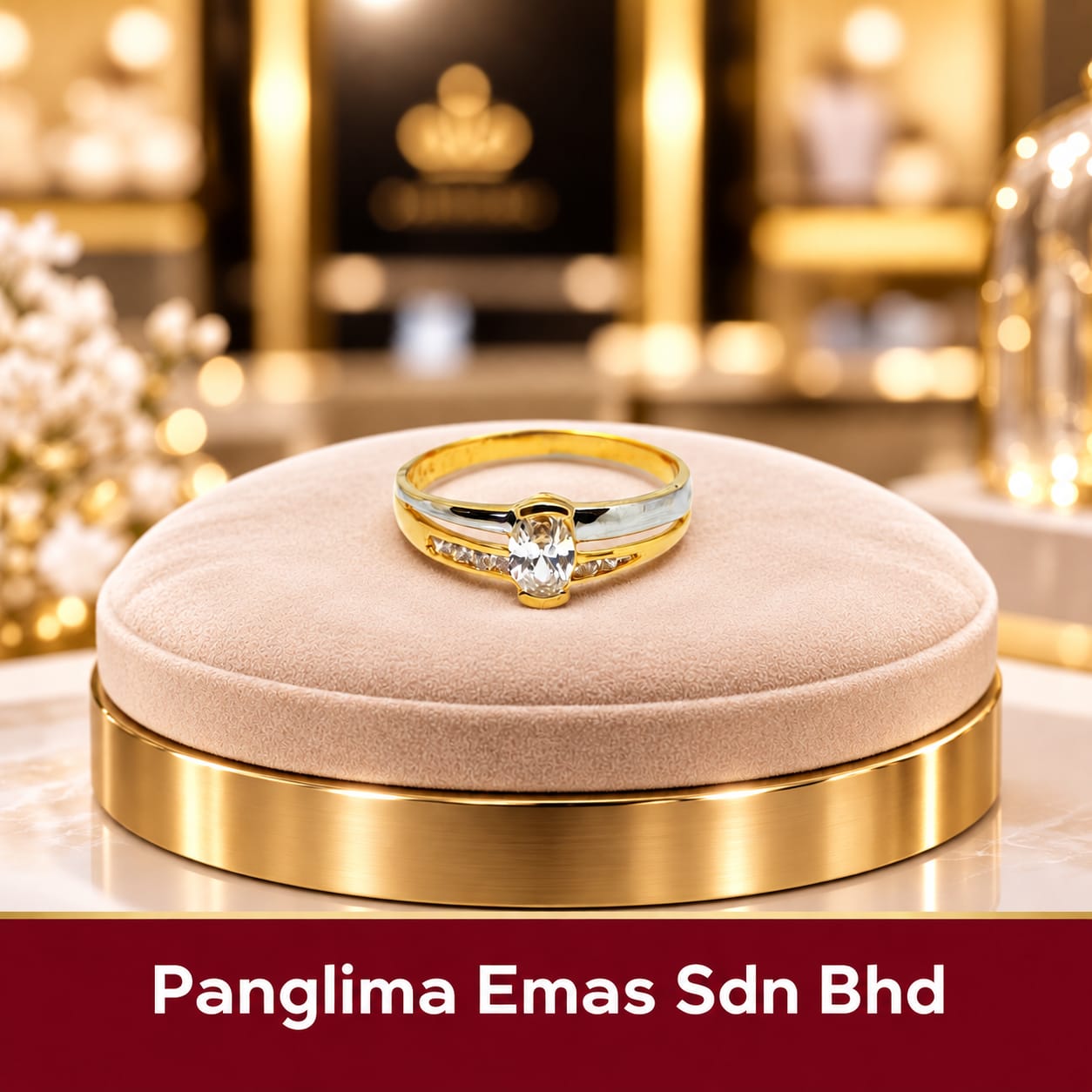 PANGLIMA EMAS 2 Tone Stone Ring 916 Gold