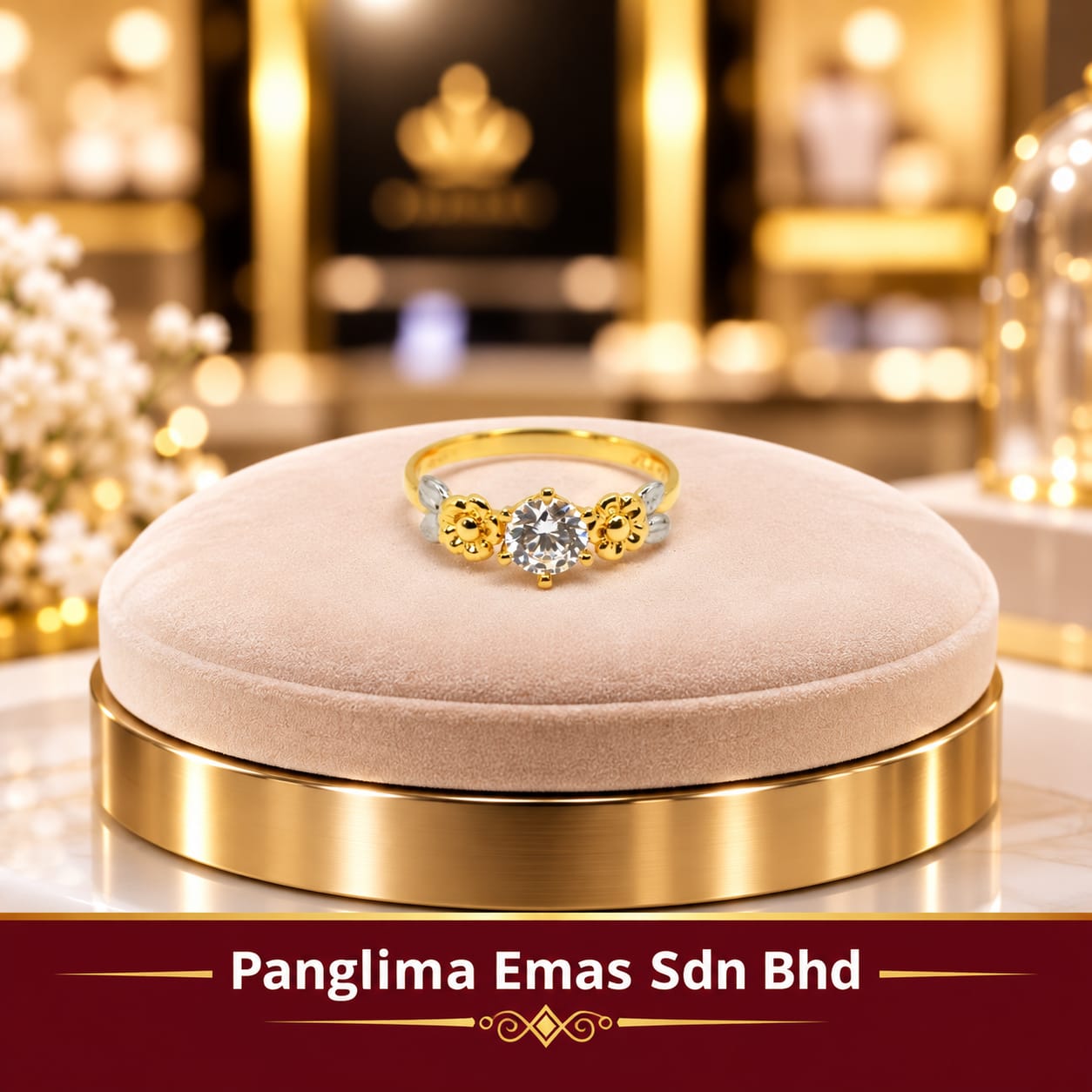 PANGLIMA EMAS 2 Tone Stone Ring 916 Gold