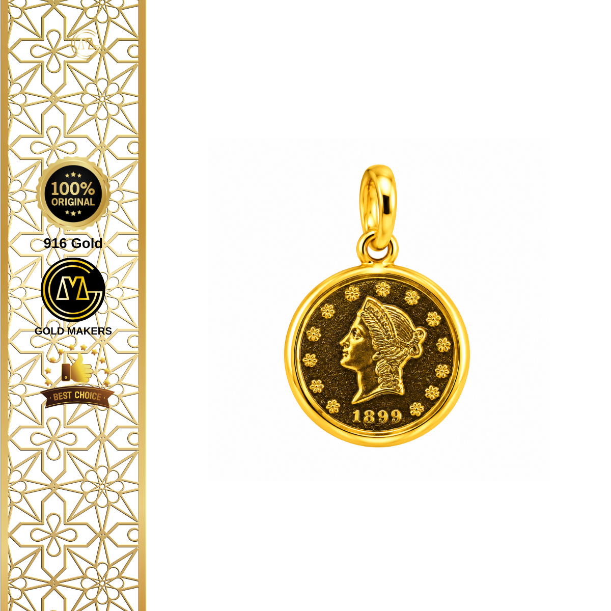 GM Vitage Queen Pendant 916 Gold