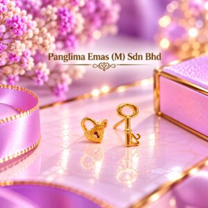 PANGLIMA EMAS Love Lock and Key Earring 916 Gold